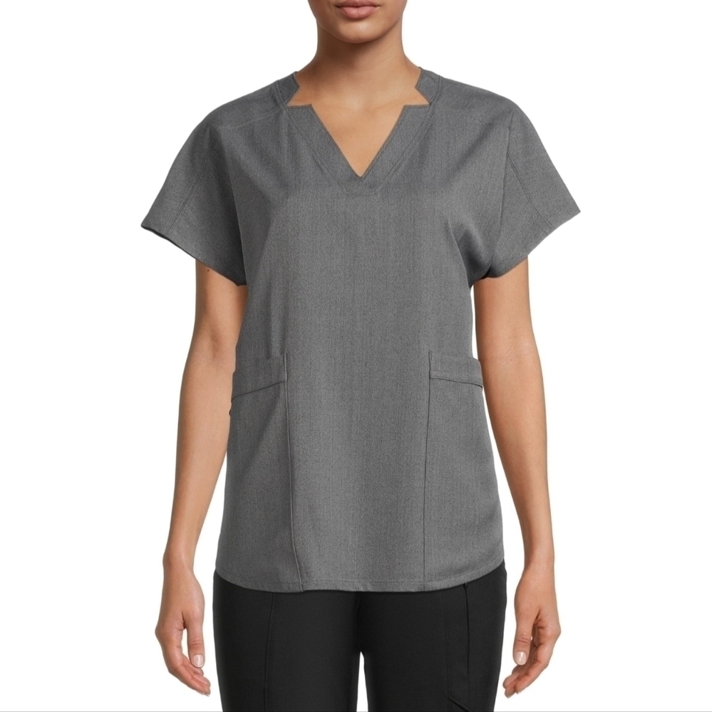 Climateright by Cuddl Duds Woven Twill‎ V-Neck Scrub Top Grey 2X New With Tags